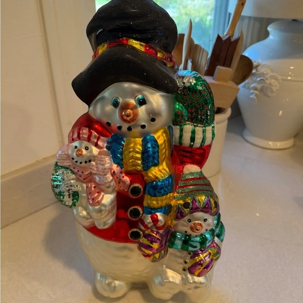 Large traditions hand blown vintage Snowman Family Holiday Decor